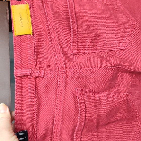 Red denim straight leg ankle length jeans - Picture 3 of 5
